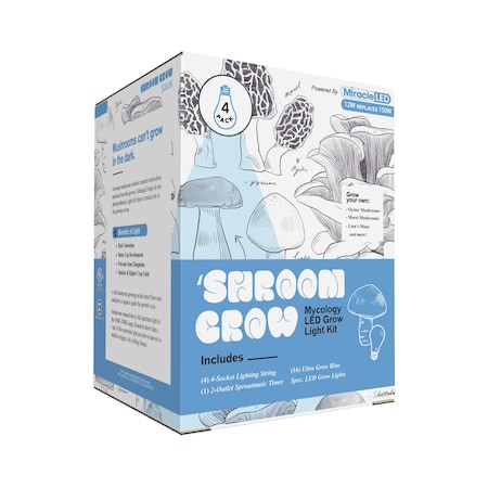 Miracle Led Shroom Grow 4-Socket Indoor Mshrm Grow Kit- 4 Blue Spec. Replace 150W LED Grow Bulbs w/Timer, 4PK 801698